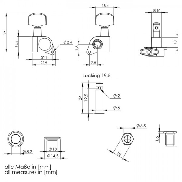 Schaller M6 Back Lock, 4/2 für Music Man
